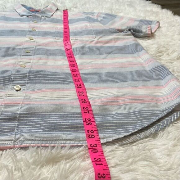 Tommy Bahama Shirt 100% Cotton Stripe Pink Blue Short Sleeve Hawaiian Camp Fishi - Picture 8 of 9